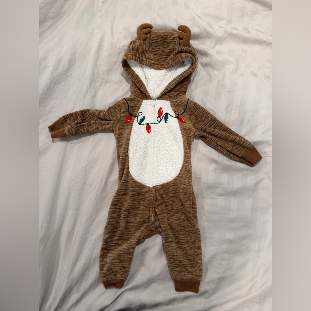 Carter's Brown Reindeer Hooded Onesie with Festive Lights